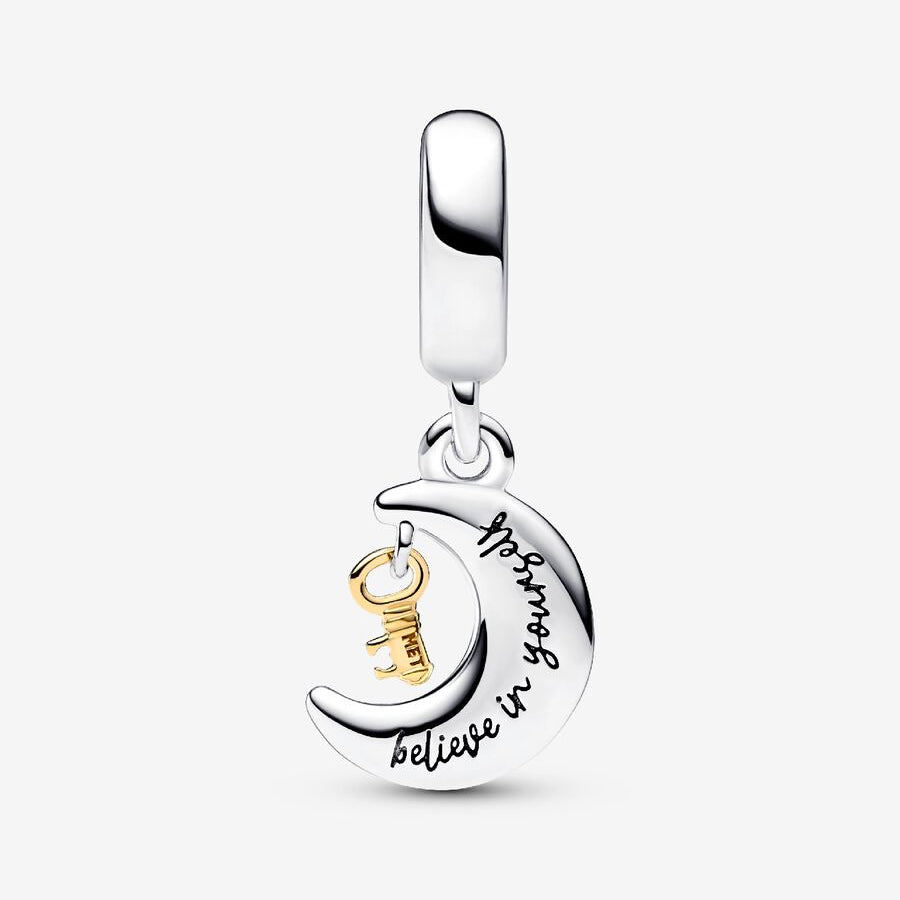 Charm Colgante Luna y Llave en Dos Tonos