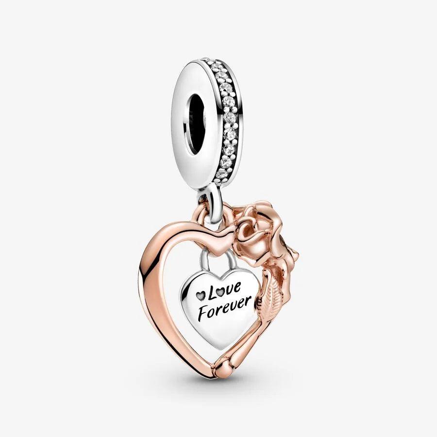 Charm Corazón y Flor Rosa