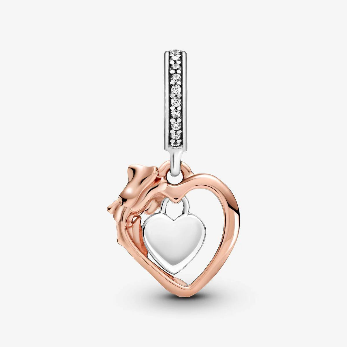 Charm Corazón y Flor Rosa