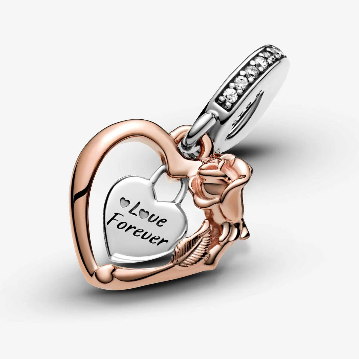 Charm Corazón y Flor Rosa