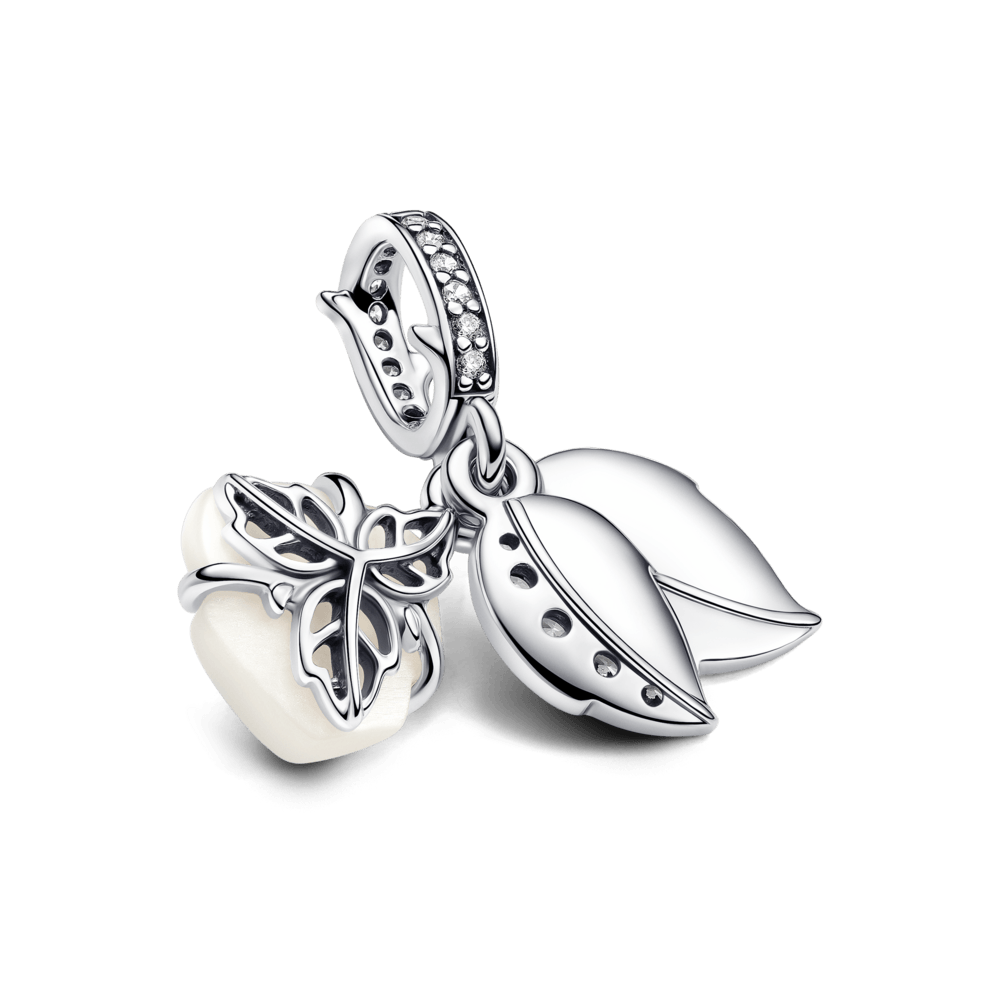 Charm Colgante Doble Rosa Blanca Floreciendo