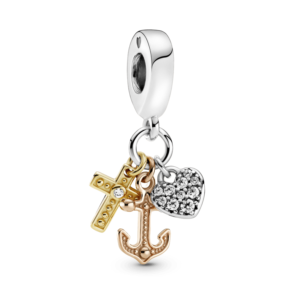 Charm Colgante Cruz, Corazón y Ancla