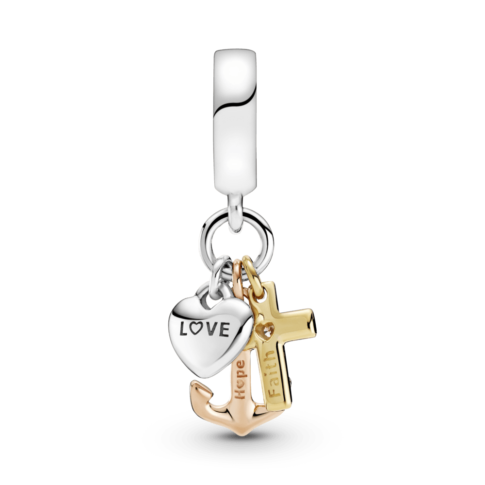 Charm Colgante Cruz, Corazón y Ancla