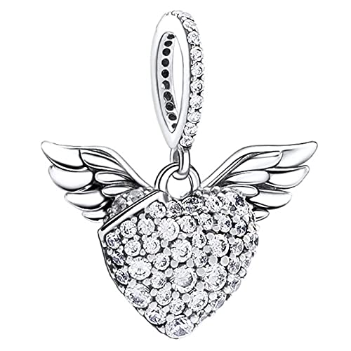 Charm Corazón y Alas de Ángel en Pavé Transparente