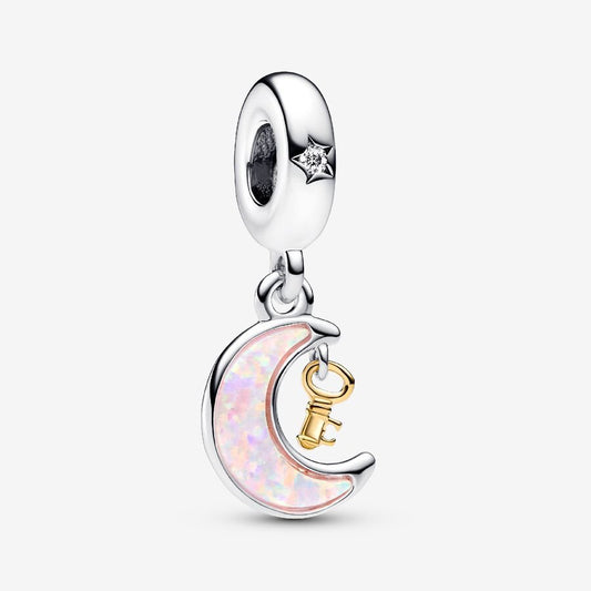 Charm Colgante Luna y Llave en Dos Tonos