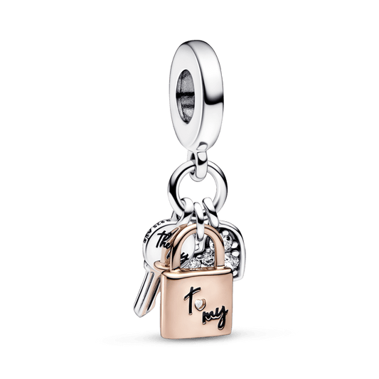 Charm Colgante Triple Llave, Candado y Corazón