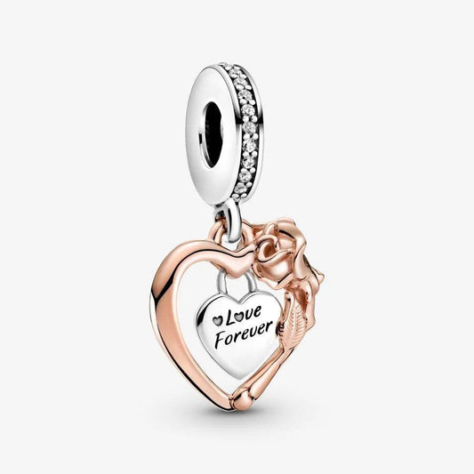 Charm Corazón y Flor Rosa
