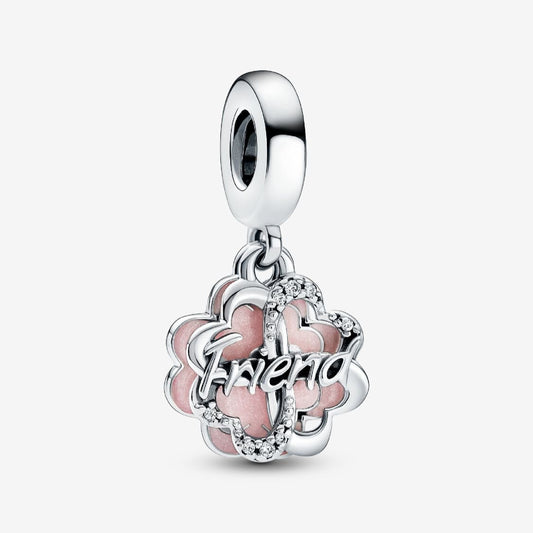Charm Colgante Doble Trébol de Cuatro Hojas de la Amistad