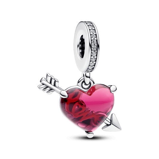 Charm Colgante de Cristal de Murano Corazón Rojo y Flecha