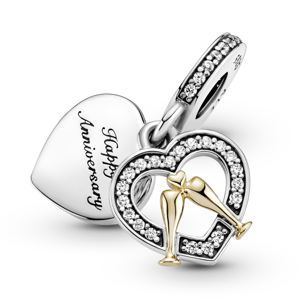 Charm Colgante Feliz Aniversario en Dos Tonos