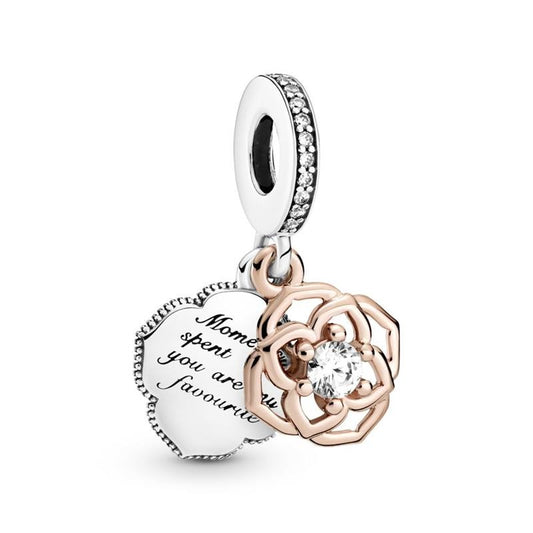 Charm Colgante Rosa en Dos Tonos